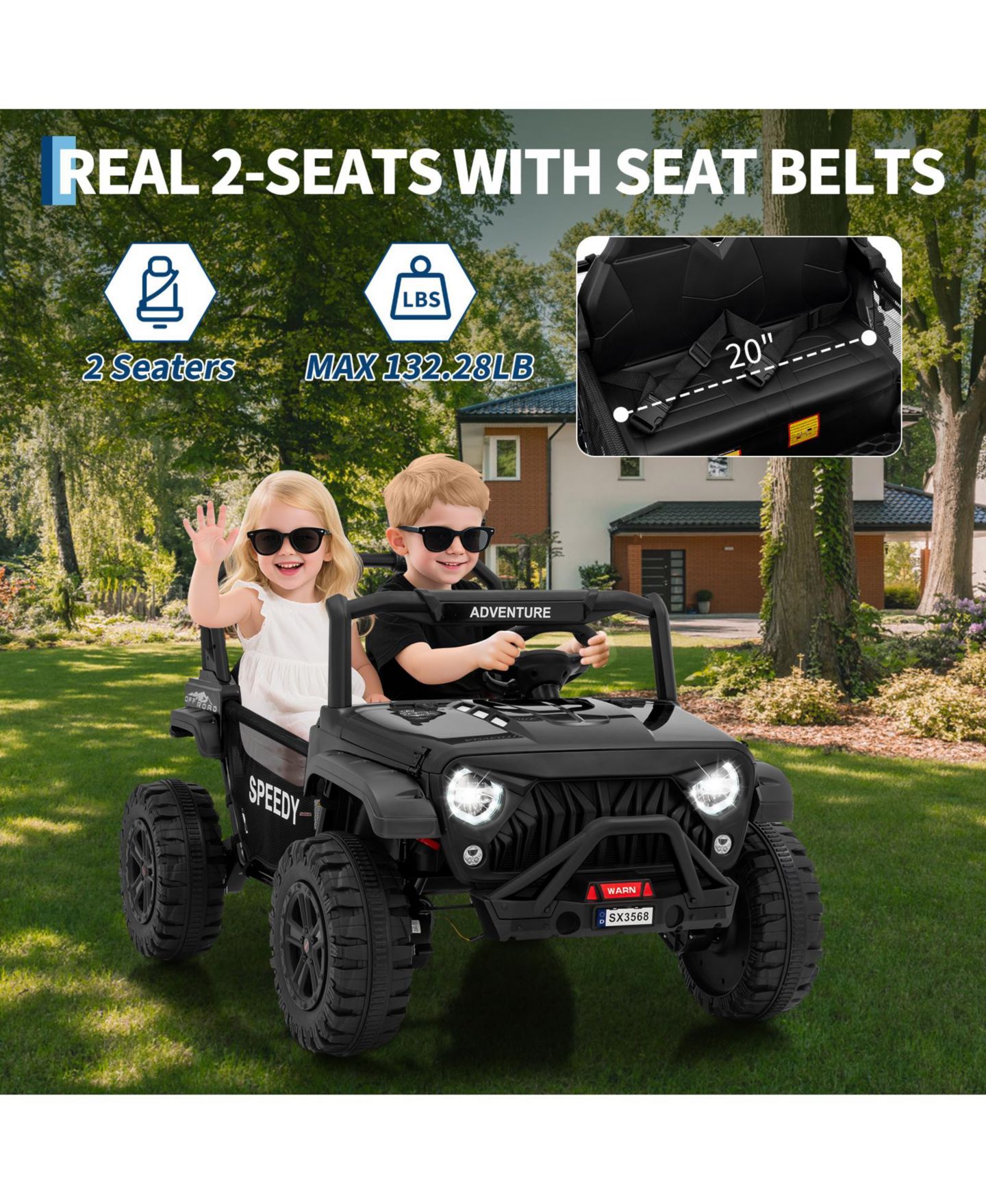 Детская игрушка homfan 24V Kids Electric Ride-On Car with Remote Control and LED Lights, 48.4"L x 31.1"W x 32.6"H, Metal Frame, Ages 3-6, цвет: Чёрный — фото 6