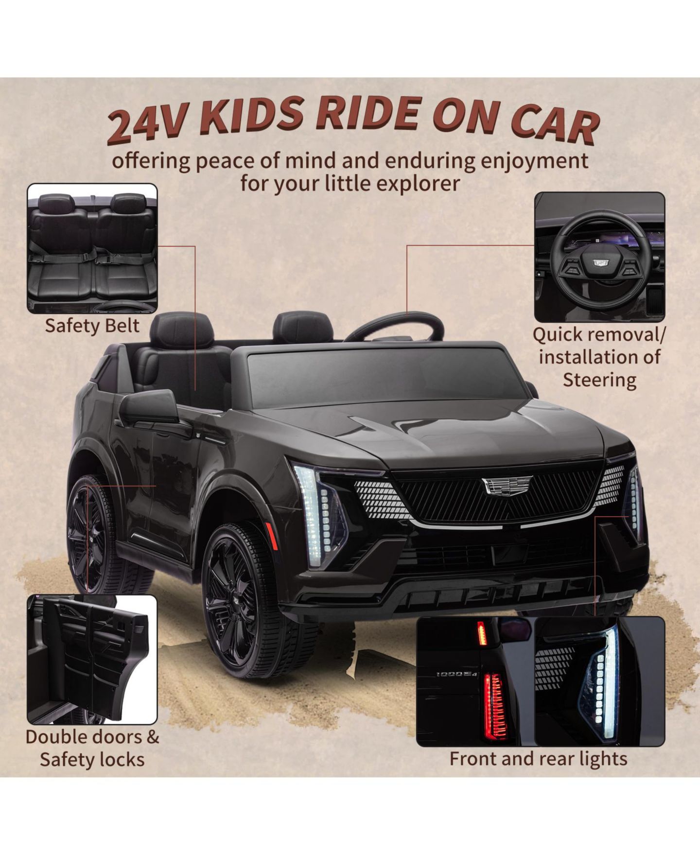 Детская игрушка homfan 24V Licensed Luxury 2-Seater Ride-On Car with Parent Remote Control, Ages 3-8, цвет: Чёрный — фото 5