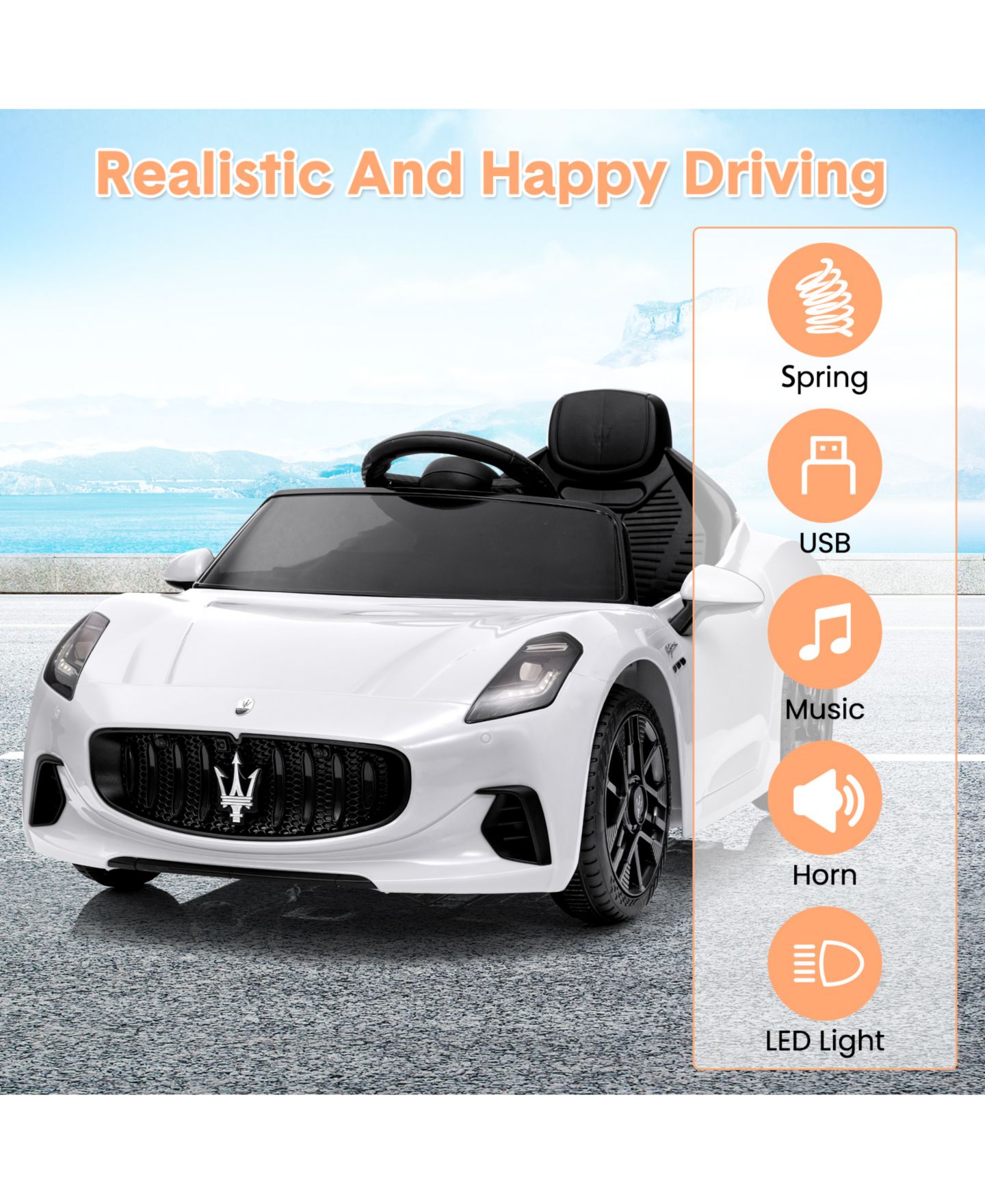 Детская игрушка homfan Maserati Remote Control 1-Seat Ride-On Car, Ages 3-8, цвет: Белый — фото 4