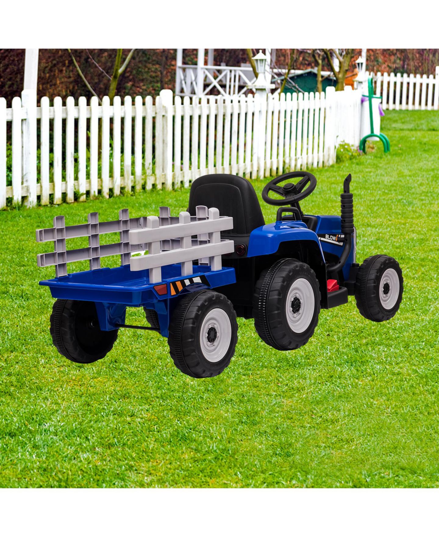 Детская игрушка homfan 12V Kids Electric Ride-On Tractor with Trailer - Remote Control - 7-LED Headlights - 2+1 Gear Shift - USB Music Player - Slow Start, цвет: Синий — фото 3