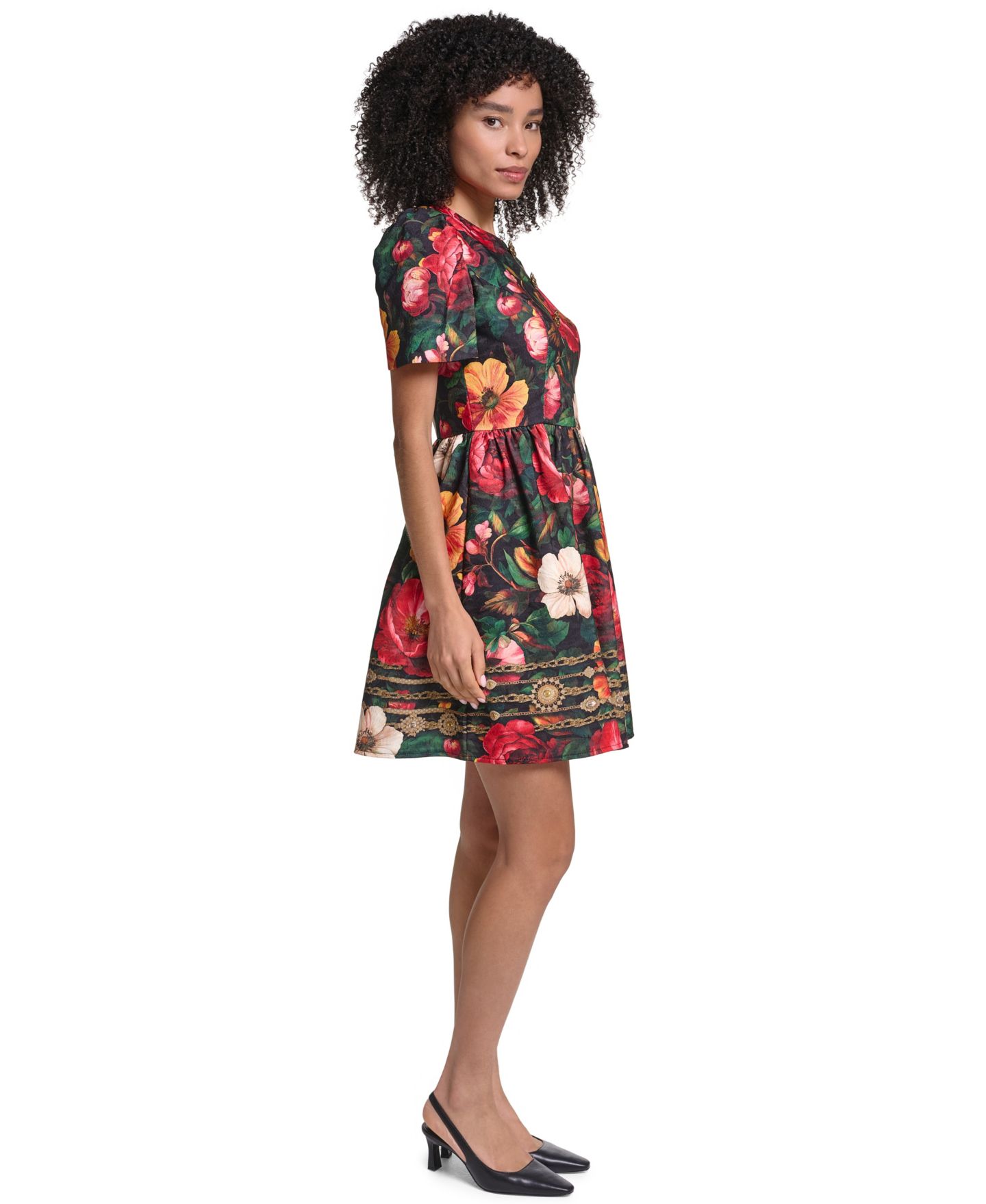 Женское платье KARL LAGERFELD PARIS Print Damask Jaquard Fit And Flare Midi, цвет: Чёрный / Разноцветный — фото 2