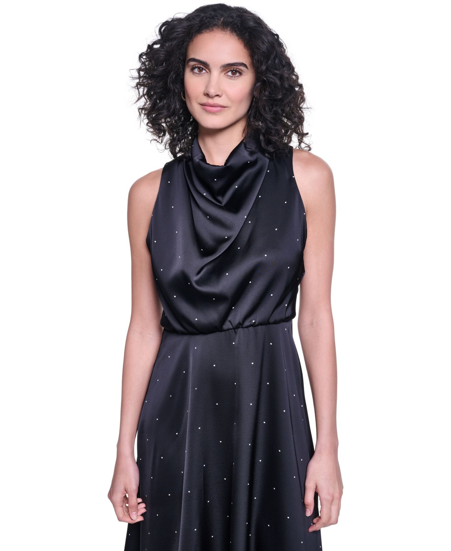 Женское платье KARL LAGERFELD PARIS Halter Cowl Neck A-Line Midi, цвет: Чёрный / Мягкий белый — фото 3