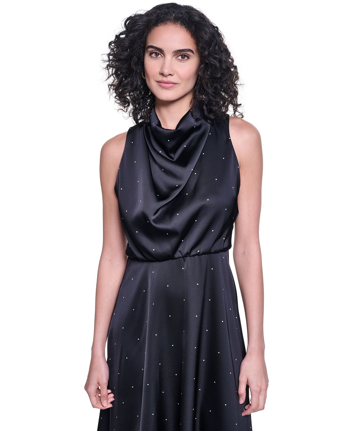 KARL LAGERFELD PARIS Women's Halter Cowl Neck A-Line Midi Dress view 3 — MAYCSS fashion products