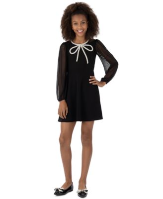 Girls' 7-16 Knee Length Long-Sleeve Dress 