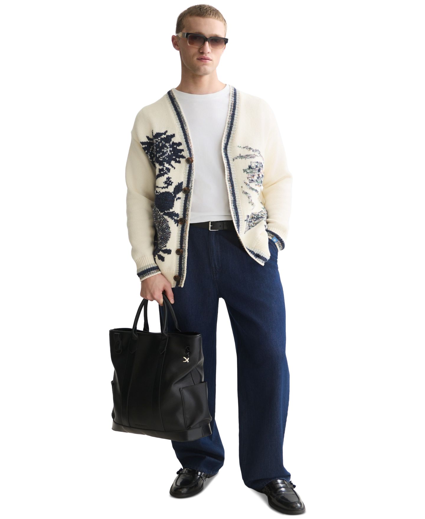 Мужской кардиган SCOTCH & SODA Cotton-Blend Oversized Intarsia, цвет: Сливочный — фото 2