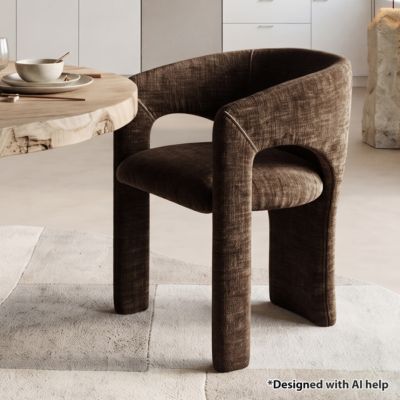 Upholstered Barrel Dining Chair, Textured Fabric, Modern Curved Armchair, Padded Seat, Sculptural Accent Side Chair