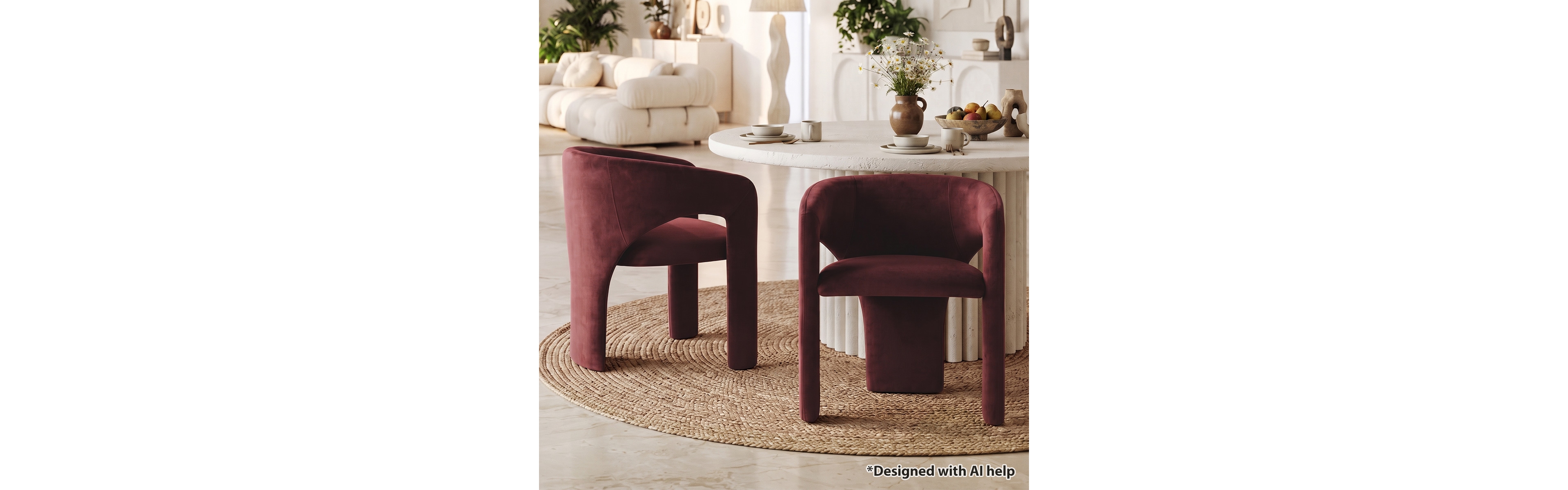 Maison Boucle Modern Velvet Barrel Dining Chairs Set of 2, Burgundy Upholstered Curved Back, Wraparound Accent Side for Room and Kitchen