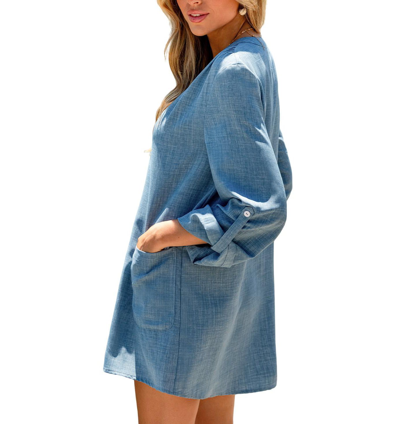 Женское платье Cupshe Ace of Waves Blue Cover-Up Mini Beach, цвет: Пастельный синий — фото 2