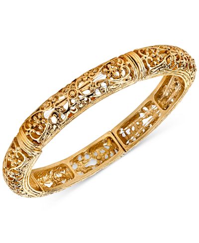 2028 Gold-Tone Filigree Stretch Bangle Bracelet