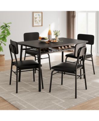 5-Piece Dining Set with Storage Rack - Modern Wood Table and 4 Upholstered Chairs, Metal Legs