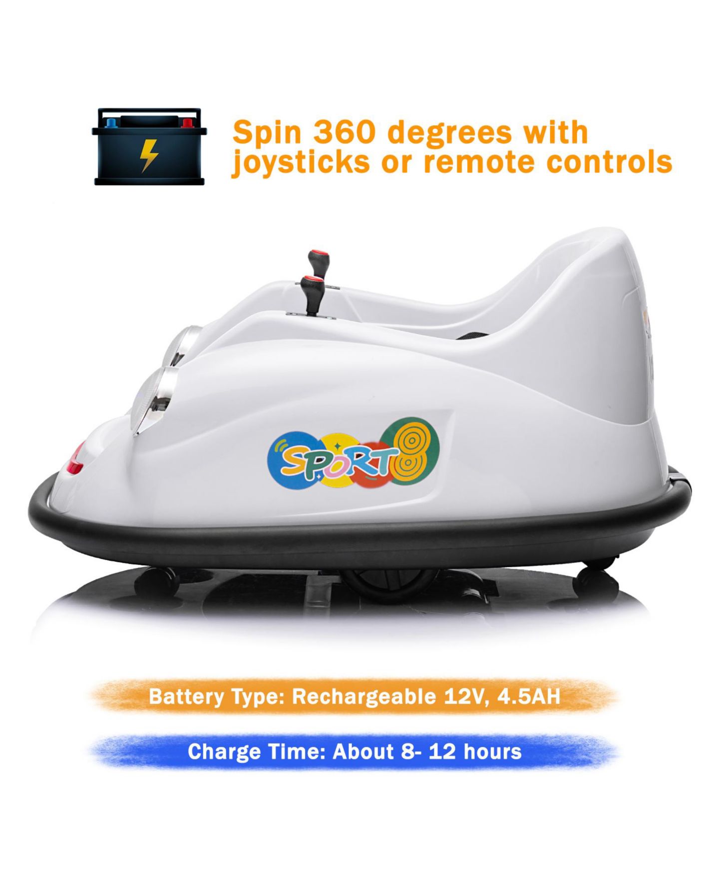 Детская игрушка homfan 12V Electric Remote Control 360-Degree Spin Bumper Car, 66 lbs. Capacity, от 2 лет — фото 5