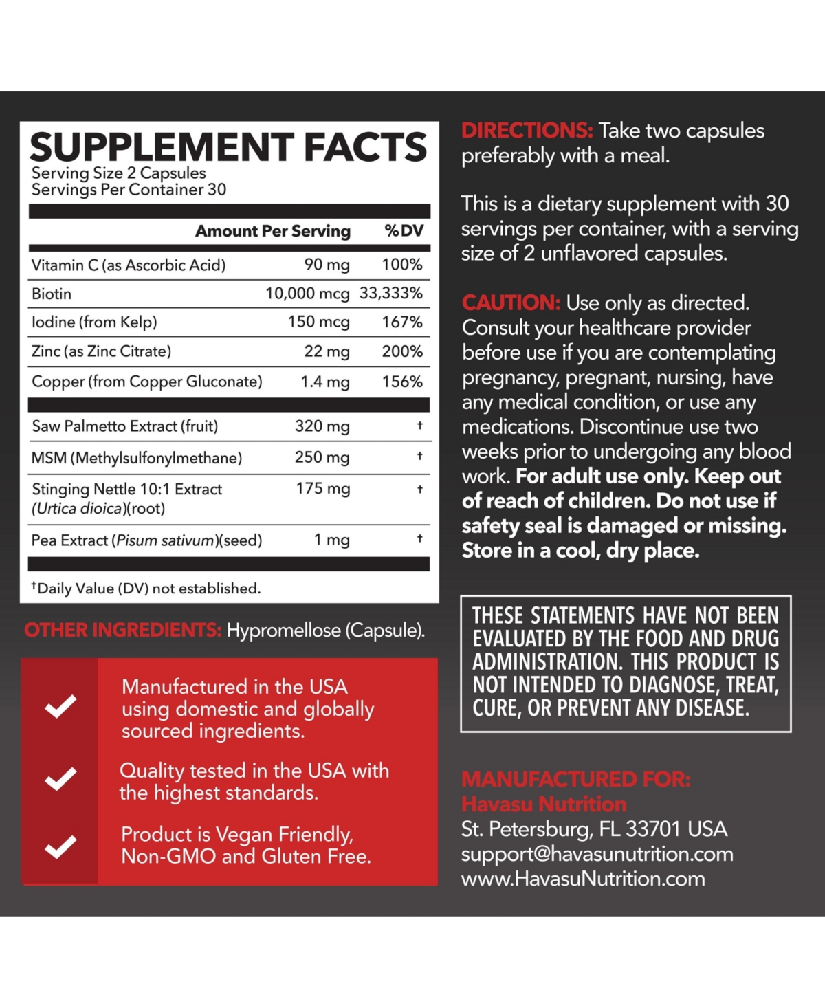 Havasu Nutrition Dht Blocker for Men with Biotin 10000mcg Saw Palmetto and Msm Hair Support, 30 Servings