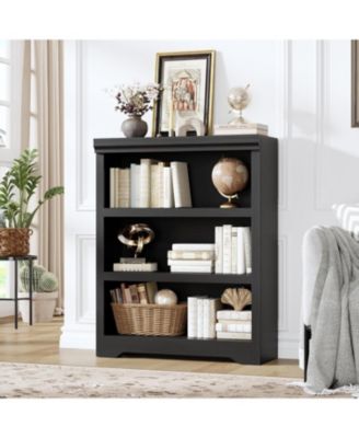Modern Rustic Bookshelf Cabinet Handcrafted Wooden Office Storage with 2 Adjustable Shelves Open Bookcase, Anti-Tip Safe Design