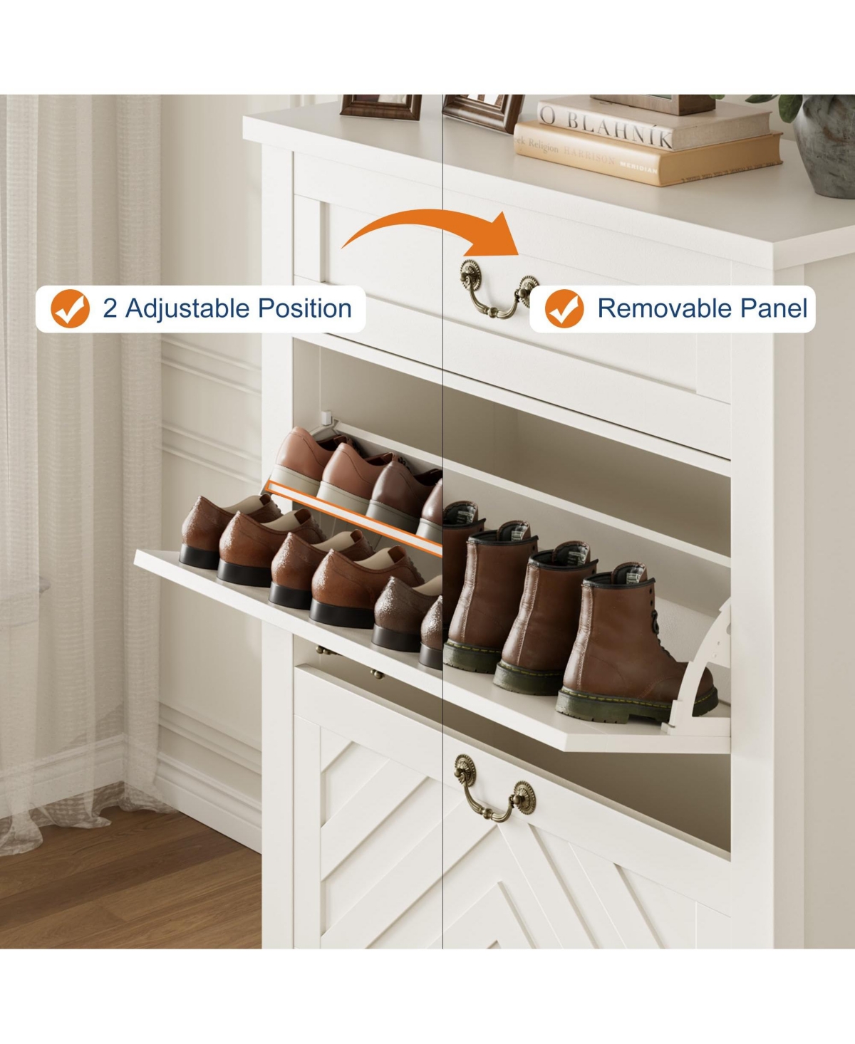 gaomon 31.5 In Shoe Cabinet with 2 Flip Drawers and Adjustable Shelves, Freestanding Shoe Storage Organizer with Storage for Entryway Closet Hallway