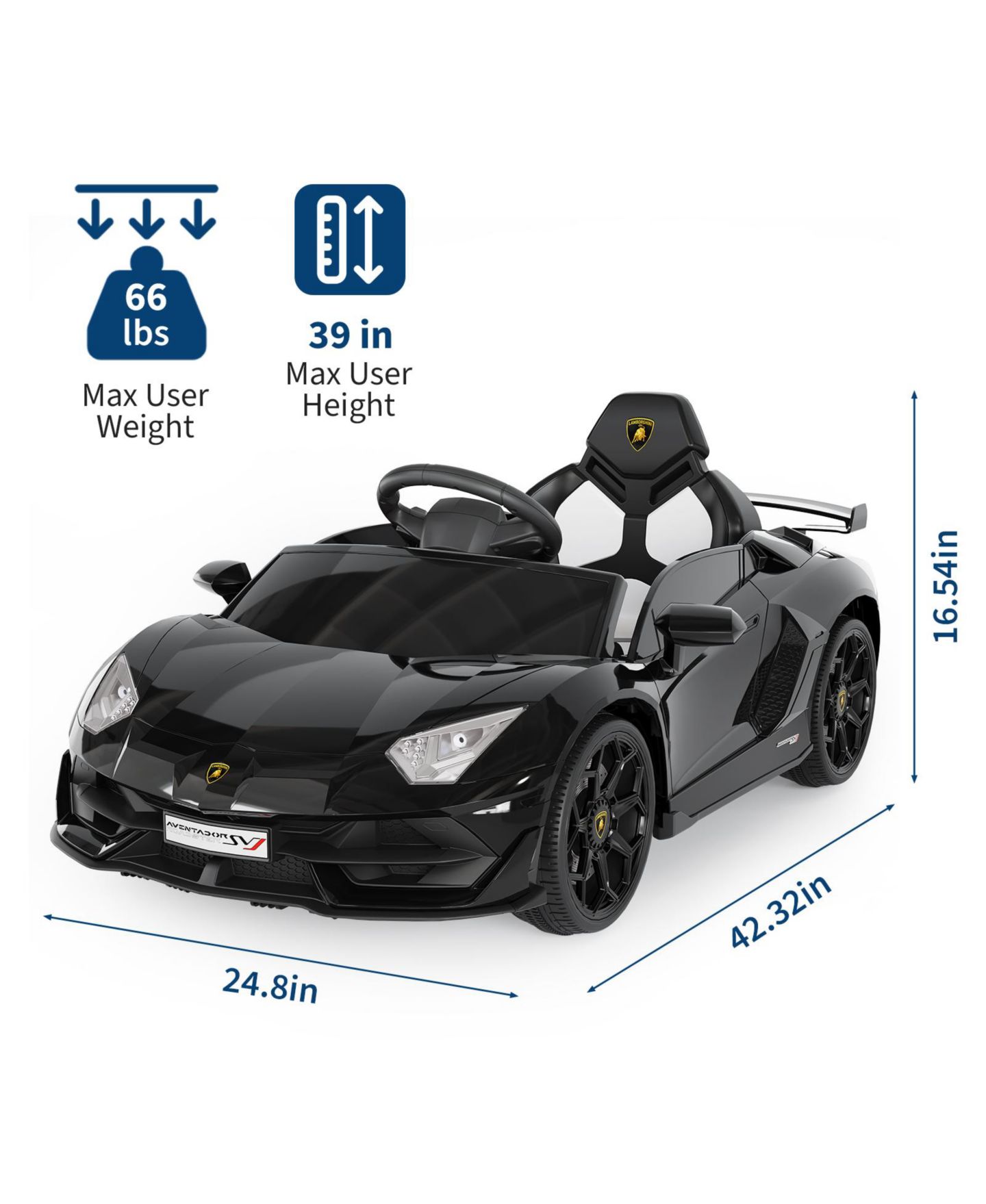 Детская игрушка homfan Licensed Lamborghini Electric Ride-On Car for Kids – Battery Powered Sports Car Toy with Remote Control, 2 Speeds, LED Headlights, цвет: Чёрный — фото 2