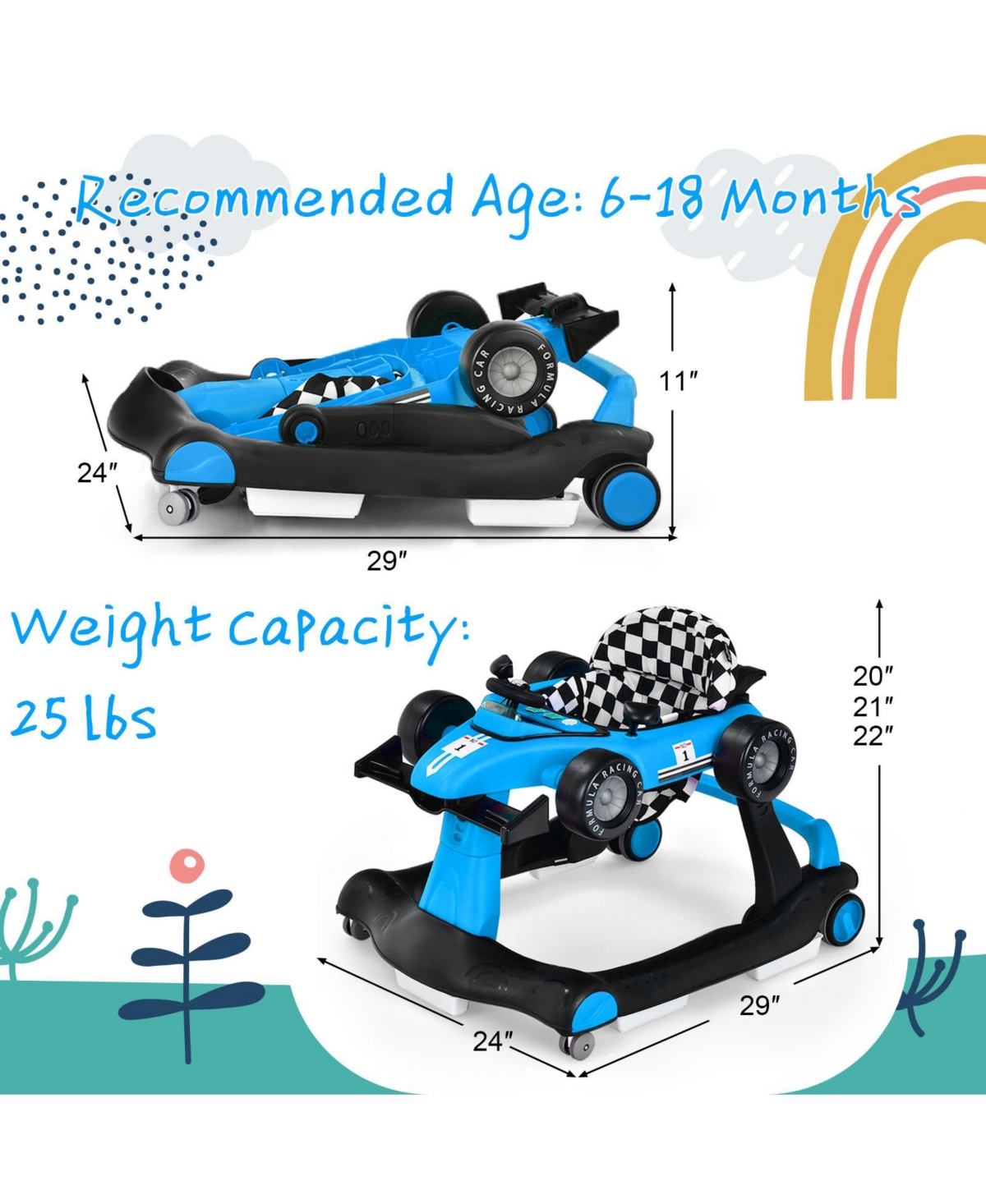 Slickblue Baby Walker 5-in-1 Design with Adjustable Height and Speed Control