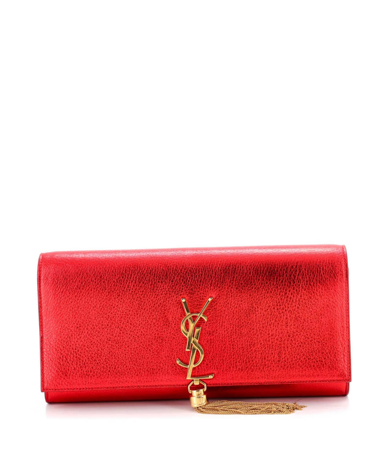 Pre-Owned Saint Laurent Long Classic Monogram Tassel Clutch Leather
