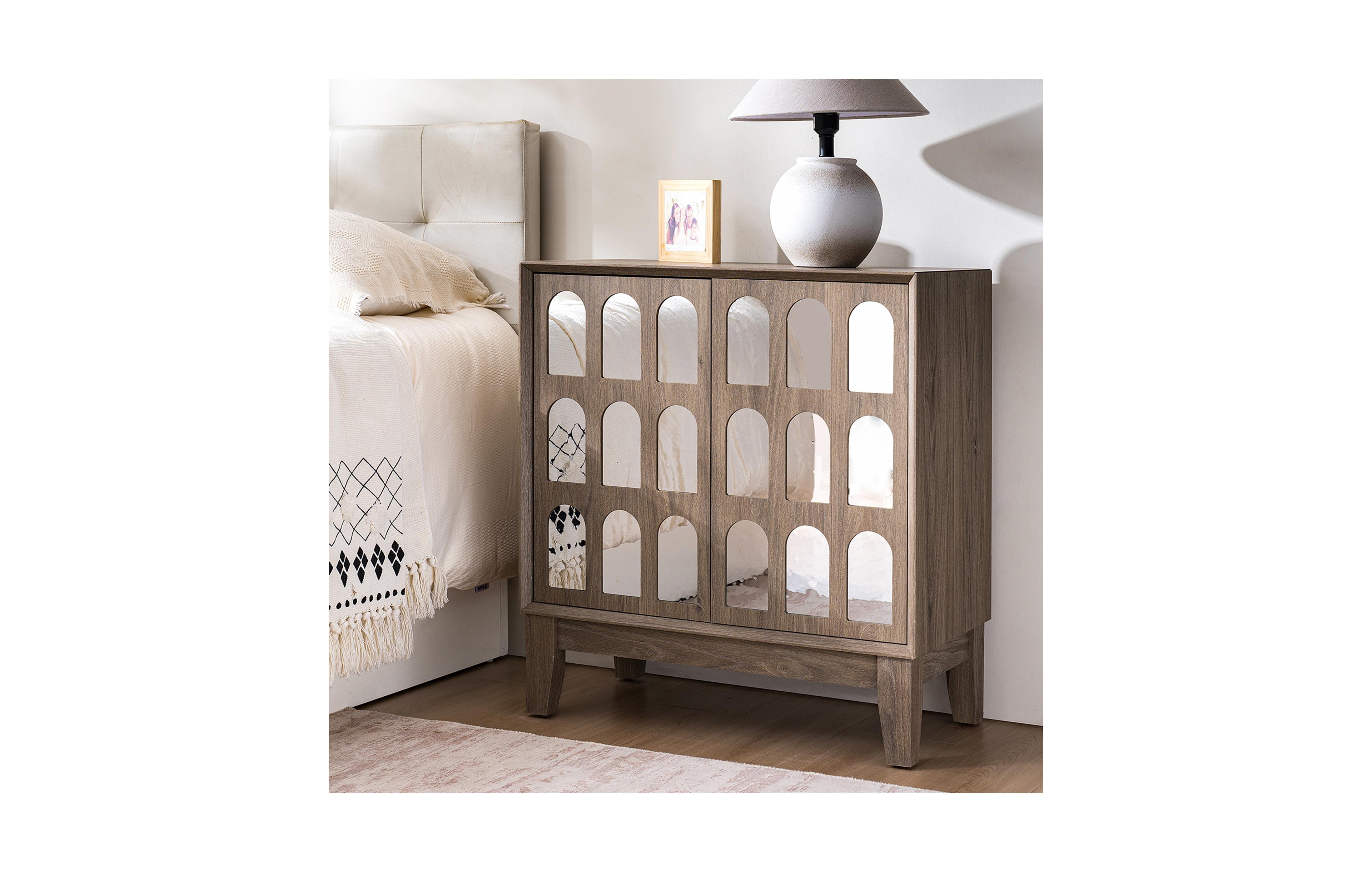 Clihome Sideboard Buffet, Modern Storage Cabinet with Doors and Shelves, Boho Style Wooden Buffet