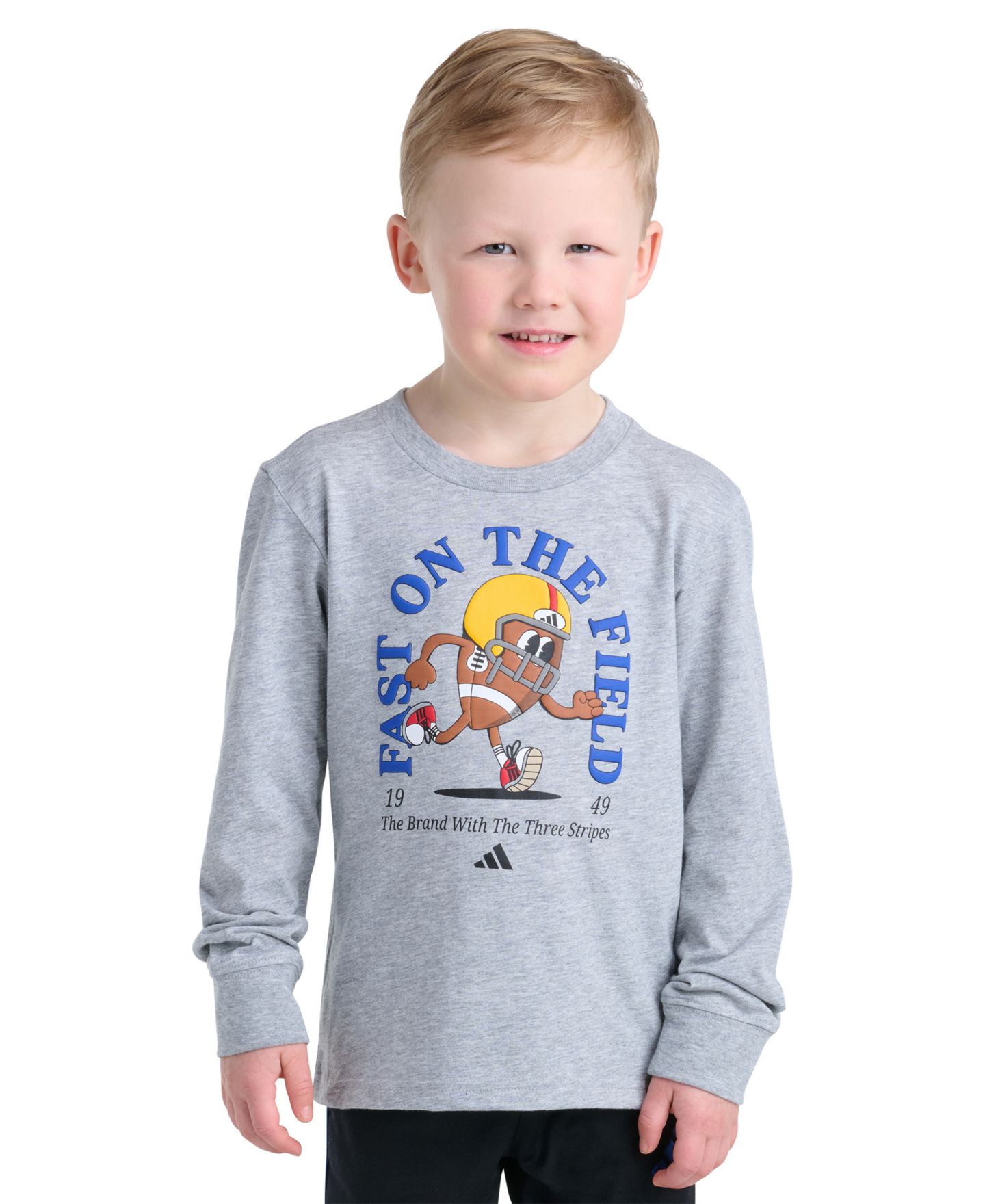 Футболка adidas Long-Sleeve Sport Graphic T-Shirt для мальчиков, цвет: Средний серый меланжевый — фото 1