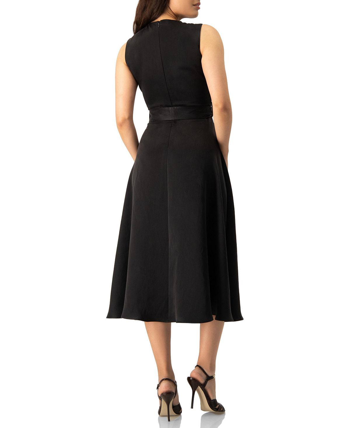 Ivonne Women's Sleeveless Tie-Waist A-Line Midi Fit-and-Flare Dress with Sash Belt view 2 — MAYCSS fashion products