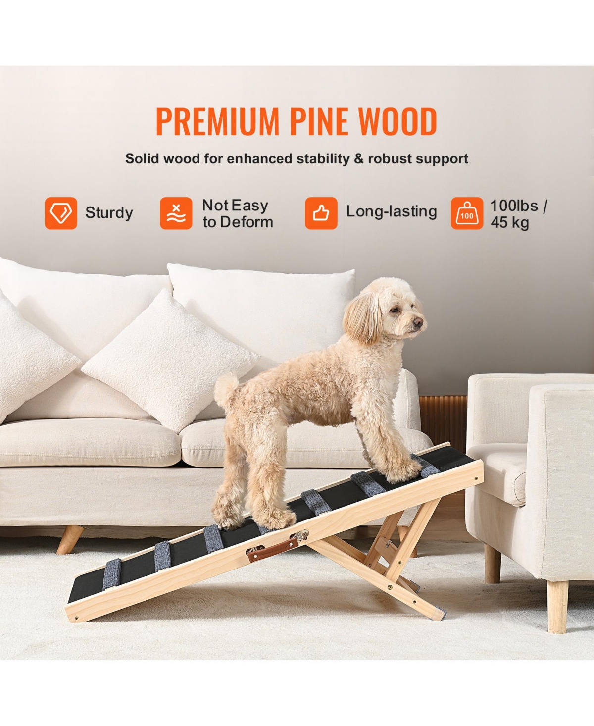 Vevor Dog Ramp Folding Pet Ramp 39.3" Long Ramp 15"-22" Adjustable Height