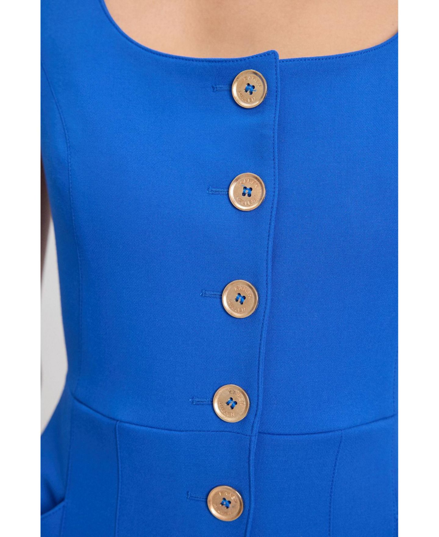 Женское платье Karen Millen Square Neck Button-Front Midi, цвет: Кобальтовый — фото 4