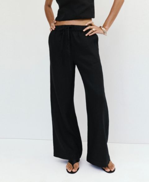 Женские брюки Mango Wide-Leg Linen, цвет: Чёрный
