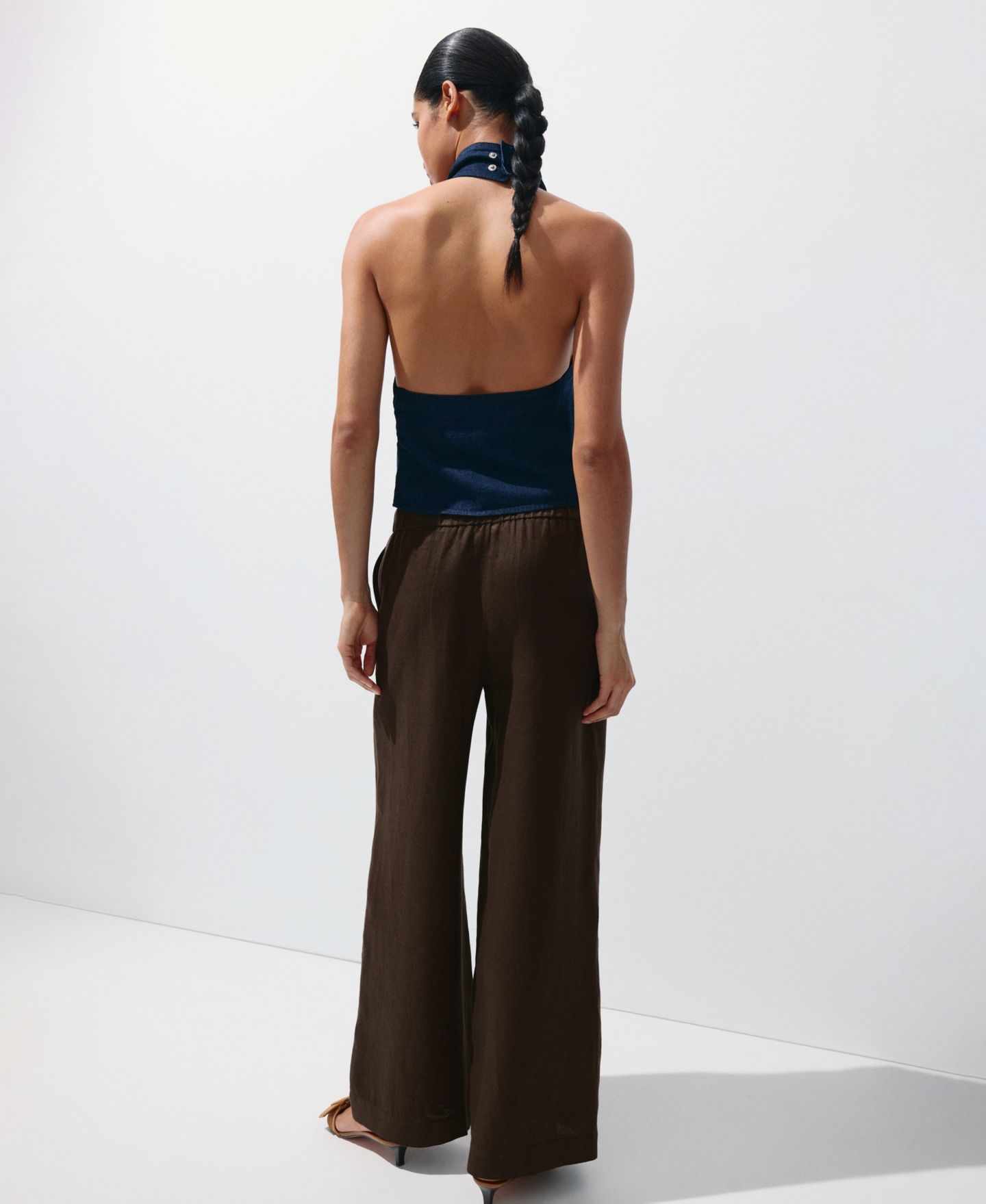 Женские брюки MANGO Wide-Leg Linen, цвет: Чёрный — фото 10
