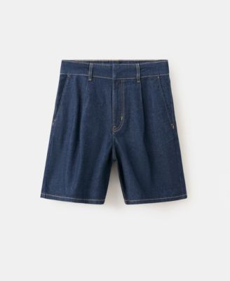 Women's Mid-Rise Pleats Denim Bermuda Shorts