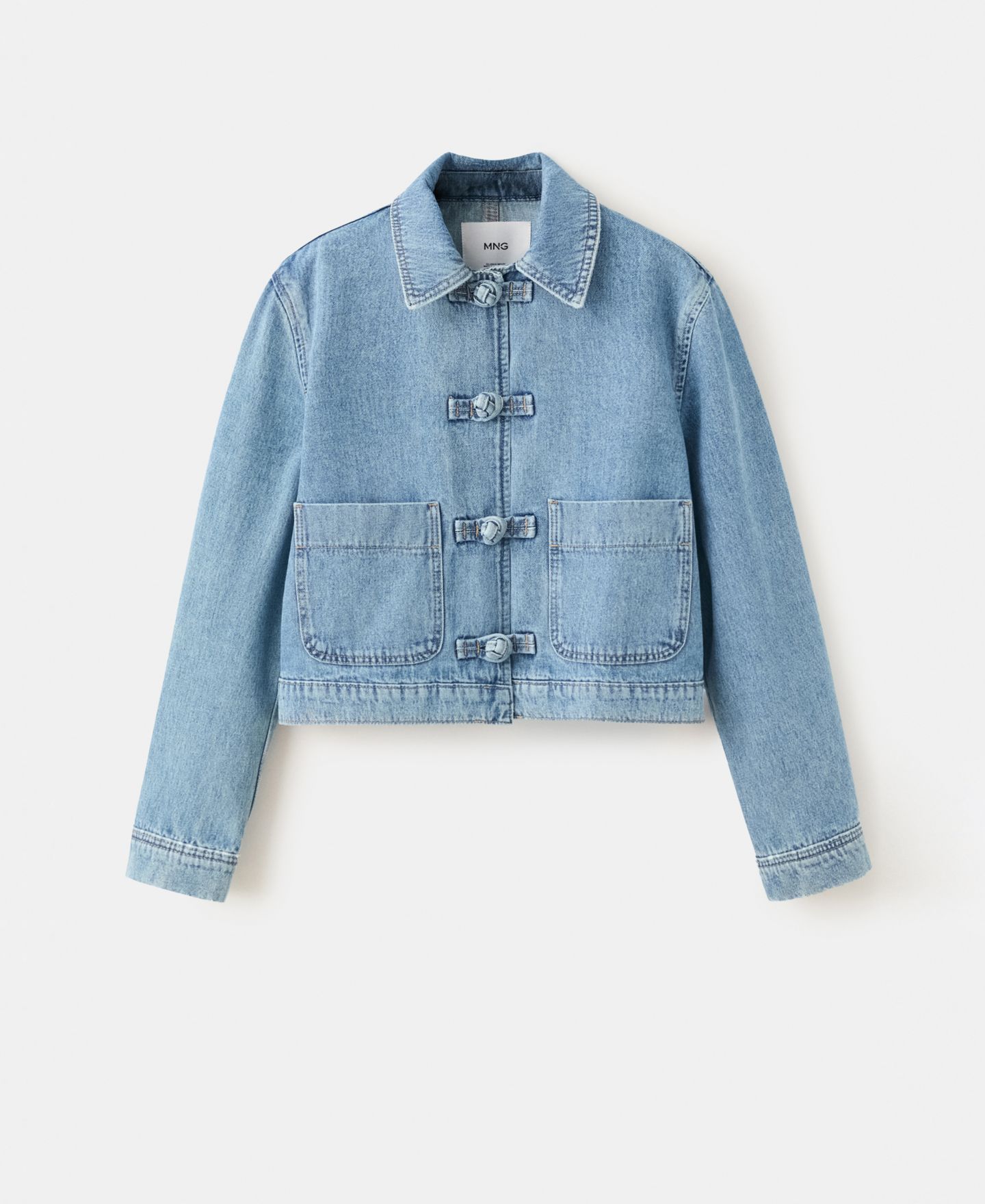 Женская куртка MANGO Toggle Detail Denim Jacket, цвет: Синий — фото 2