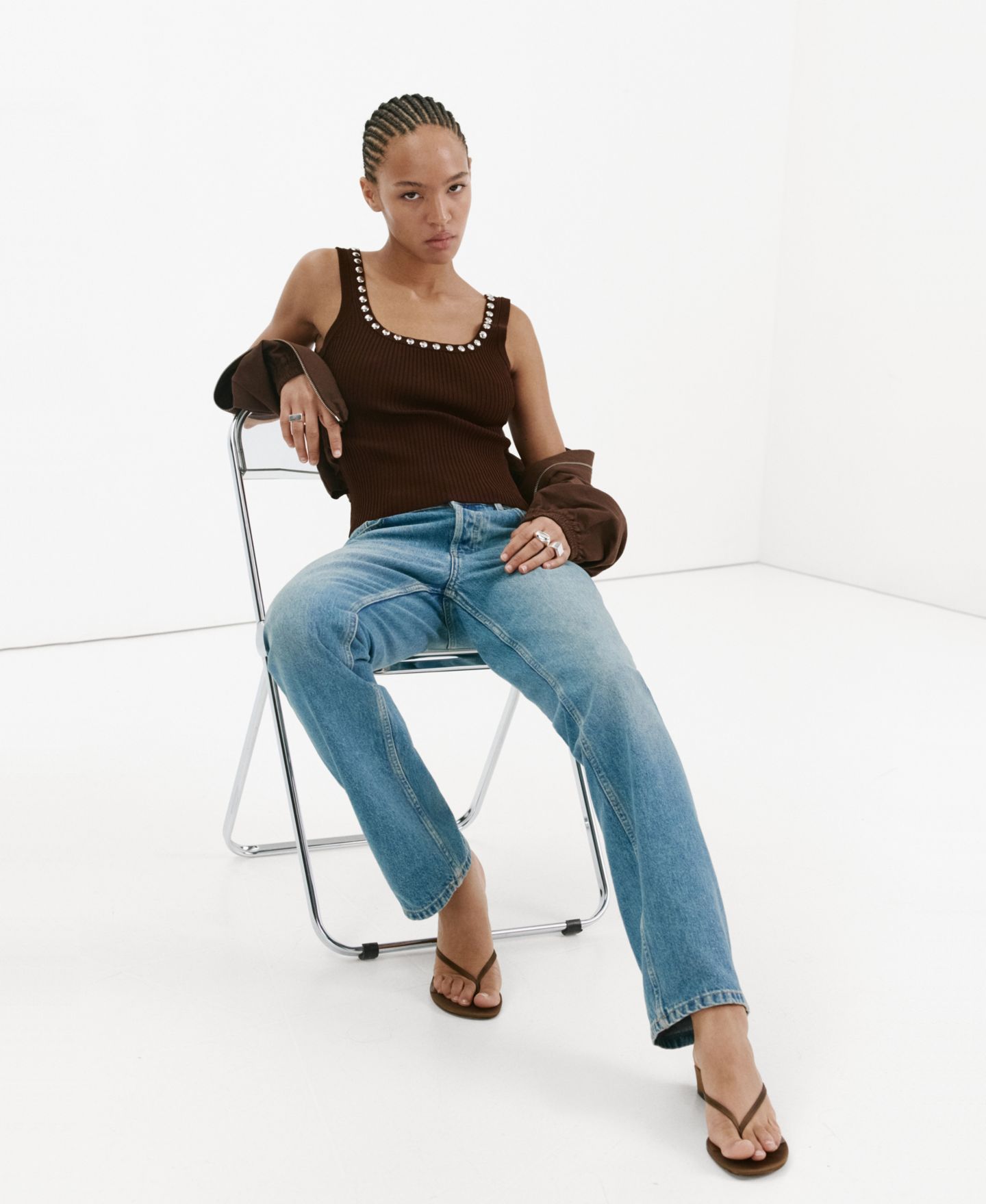 Женский топ Mango Studs Ribbed, цвет: Тёмный коричневый — фото 5