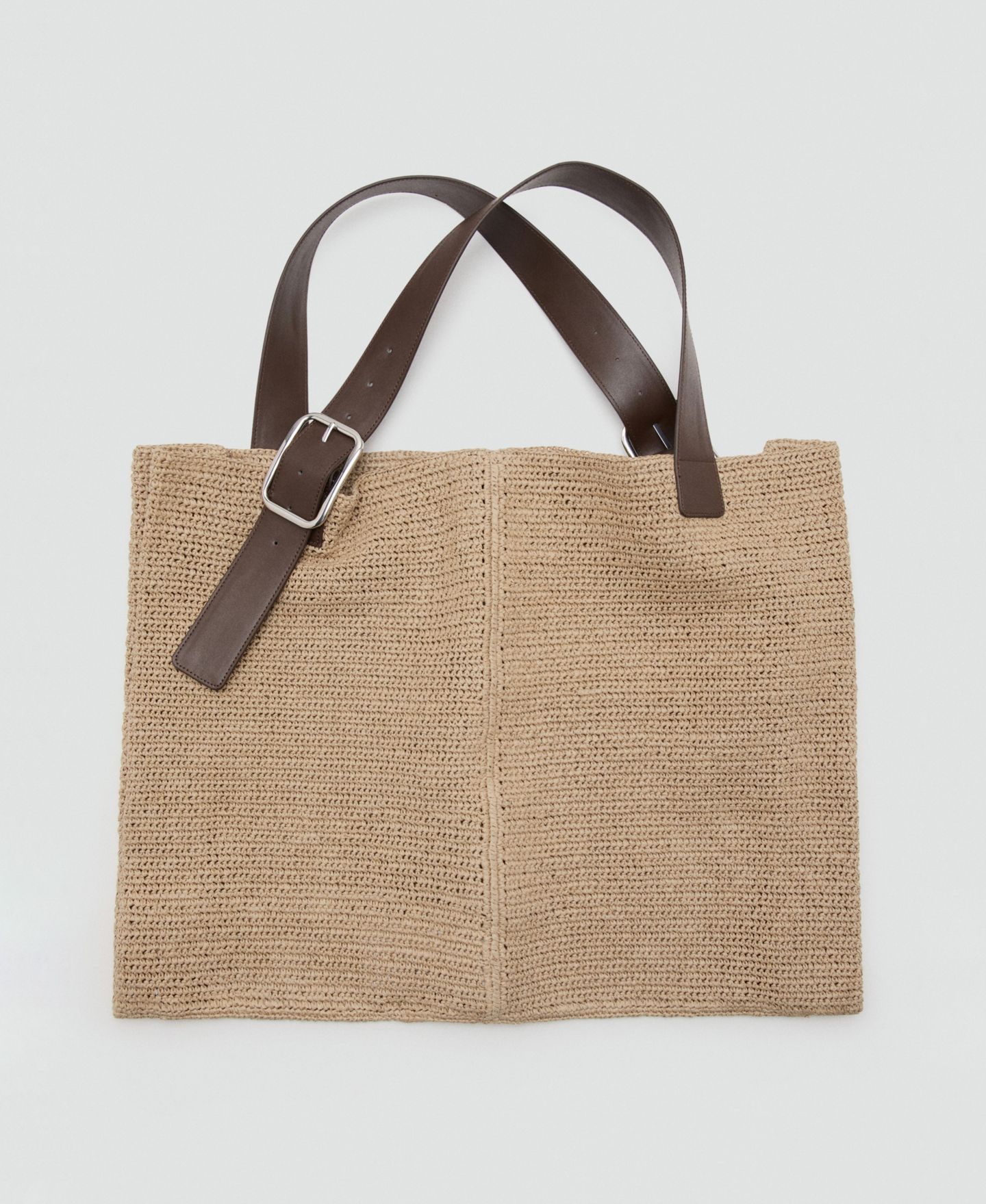 Женская сумка MANGO Natural-Fiber Buckle Detail Shopper, цвет: Светлый бежевый — фото 3