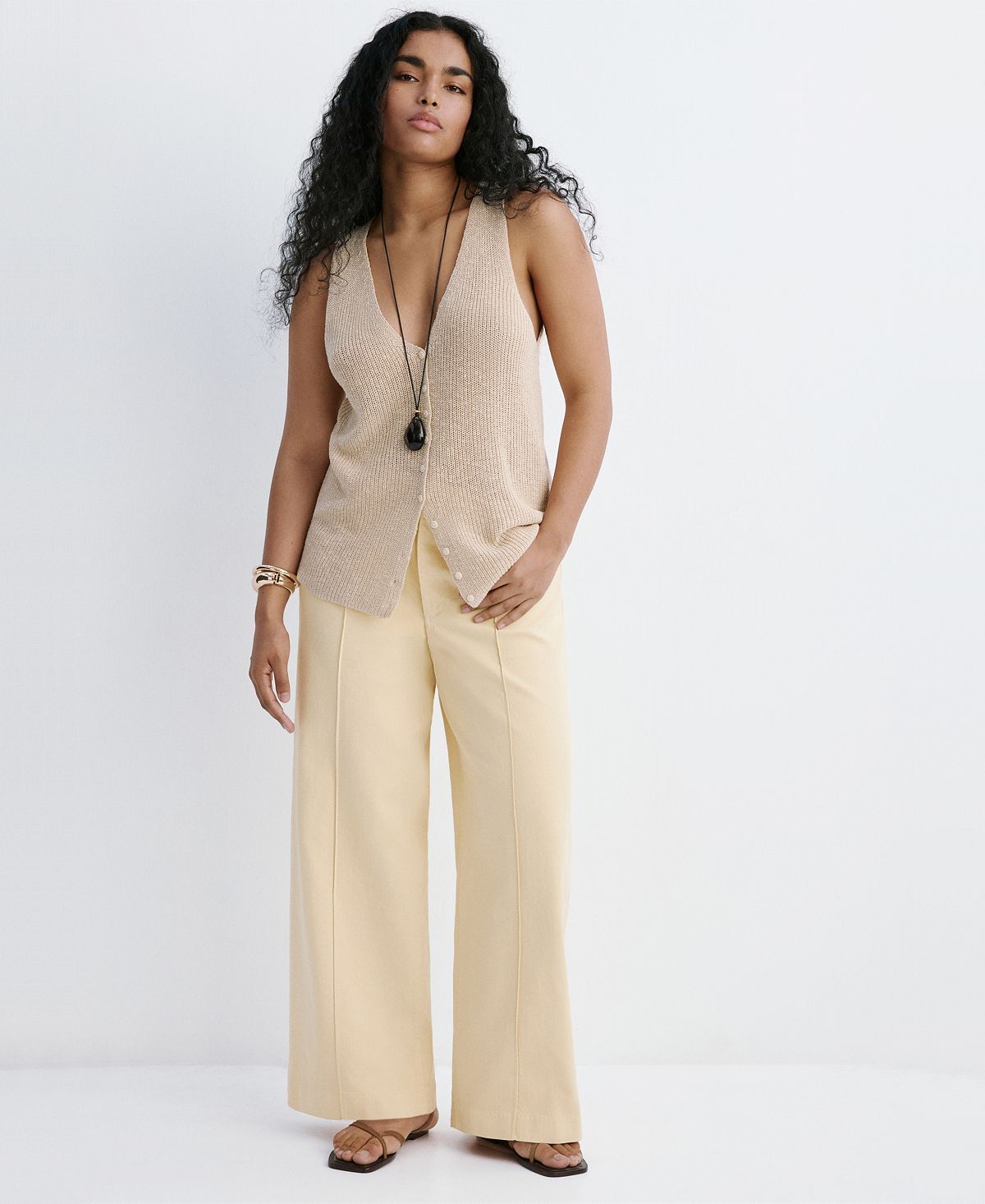 Mango Women's Stitching High-Waisted Wide Leg Jeans view 5 — MAYCSS fashion products