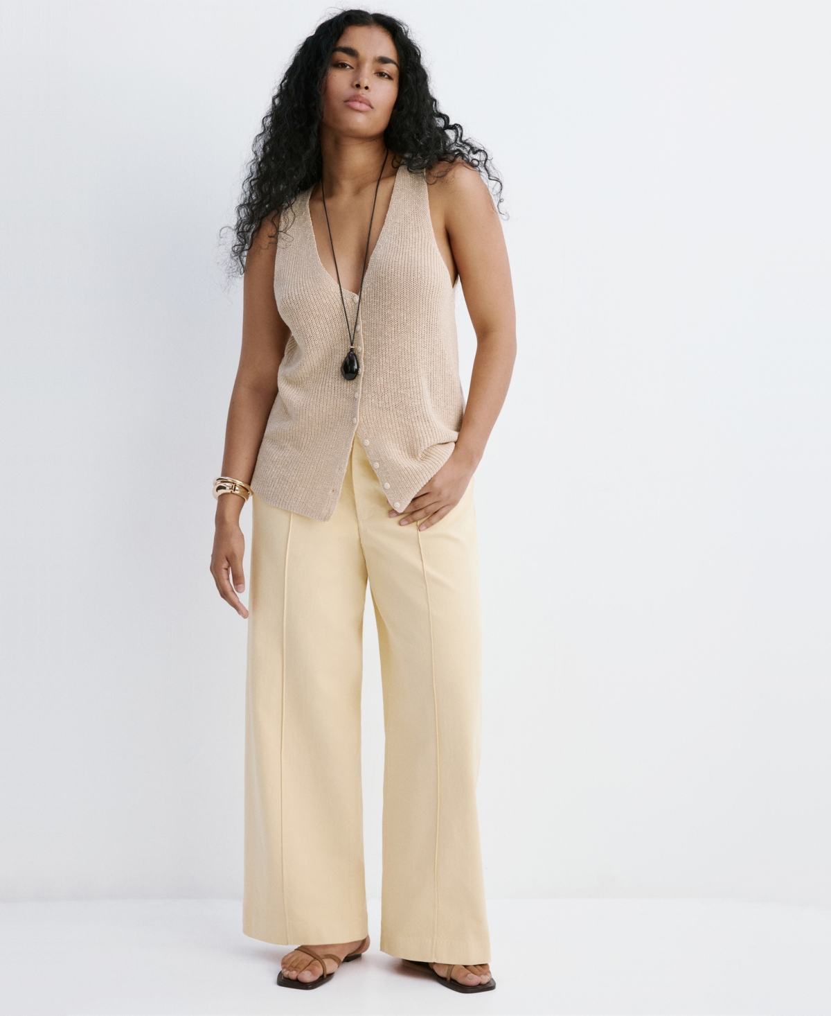 Mango Women's Stitching High-Waisted Wide Leg Jeans