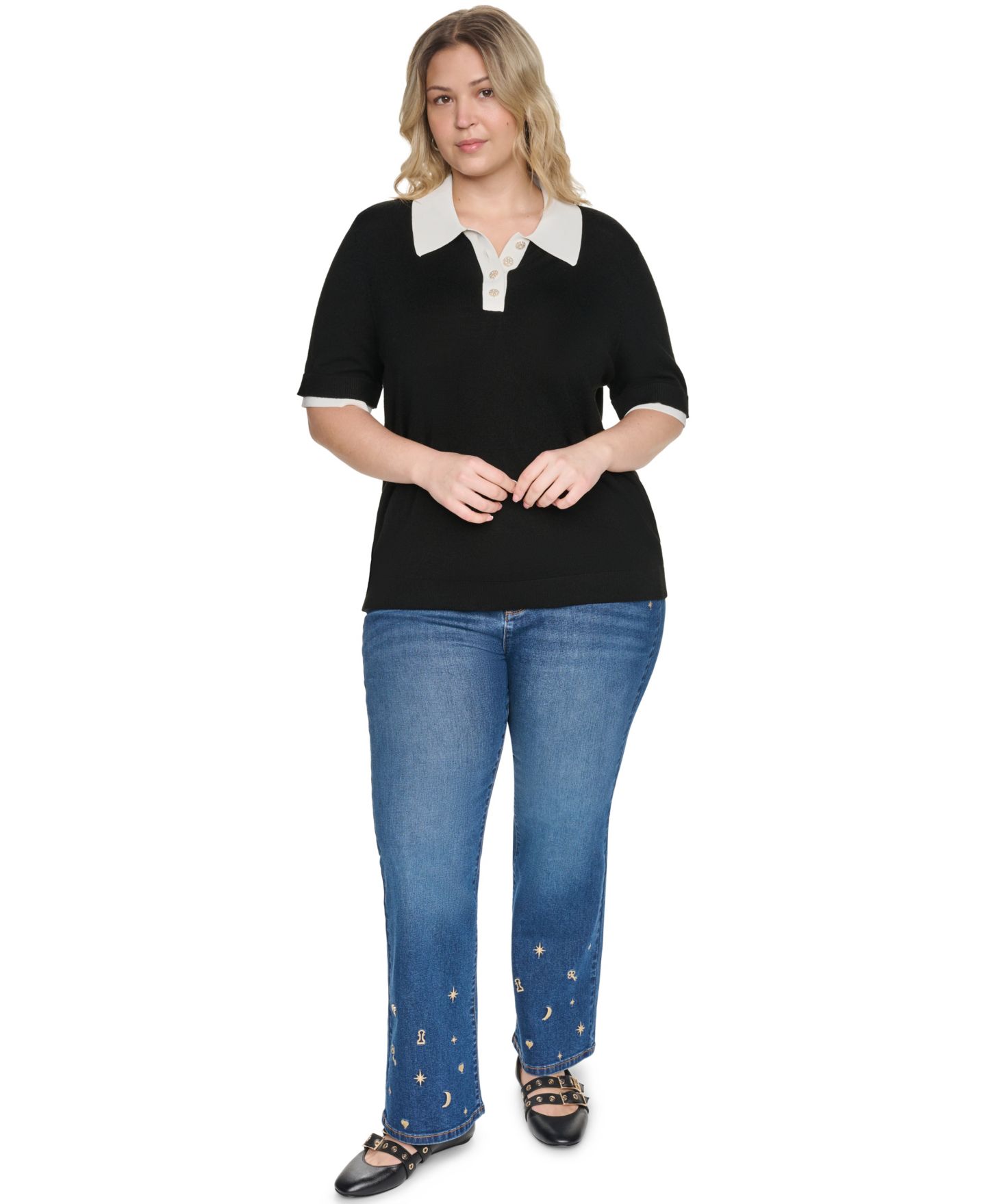 Женские джинсы KARL LAGERFELD PARIS Plus Size Embroidered Motif Mid-Rise Bootcut, цвет: Кобальтовый синий — фото 2