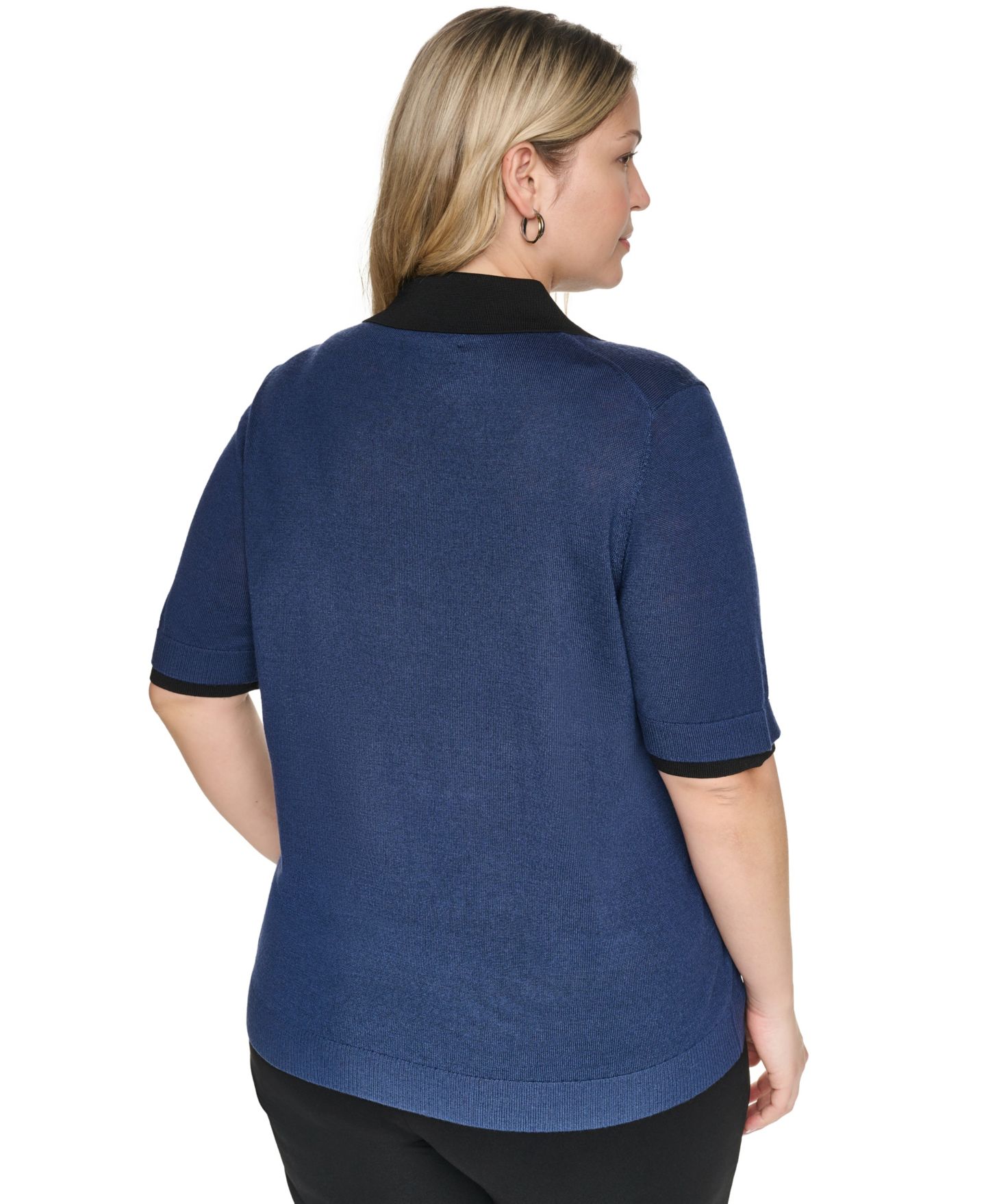 Женский свитер KARL LAGERFELD PARIS Plus Size Johnny Collar Short-Sleeve Sweater, цвет: Чёрный — фото 4