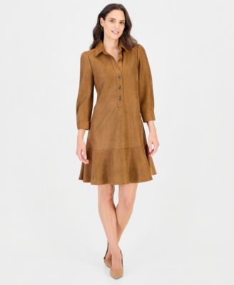 Petite Faux-Leather Shift Dress