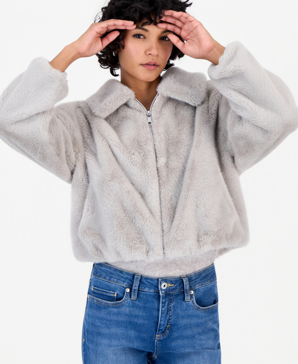 CeCe Petite Faux Fur Bomber Jacket