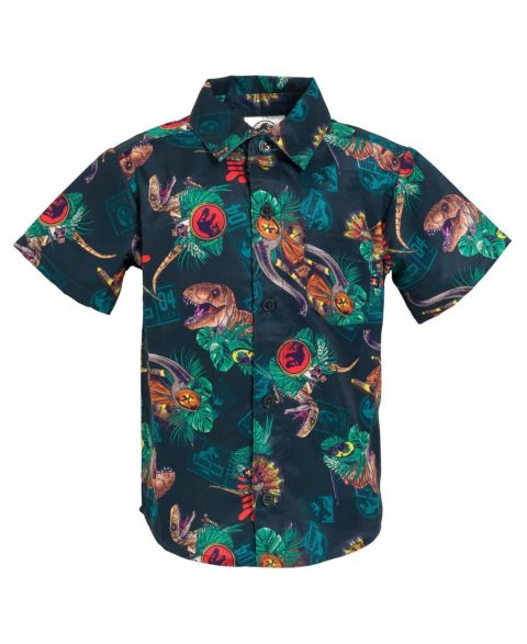 Рубашка Jurassic Park T-Rex Hawaiian Short Sleeve Button Down Shirt для мальчиков, цвет: Чёрный
