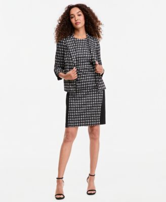 Women's Check-Print Open-Seamed Jacket & Crewneck Sleeveless Sheath Dress