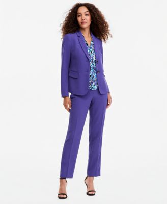 Women's Notch-Collar Button-Front Jacket, Printed Funnel-Neck Extended-Shoulder Top & Ava Mid-Rise Straight-Leg Crepe Pants
