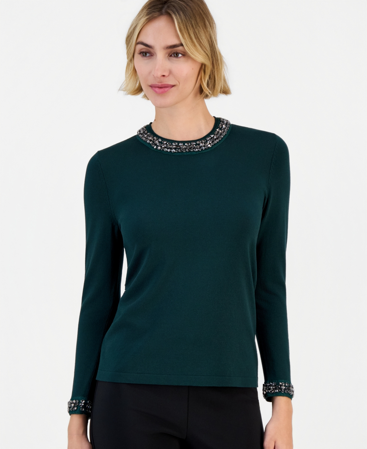 Anne Klein Women's Embellished Crewneck Sweater