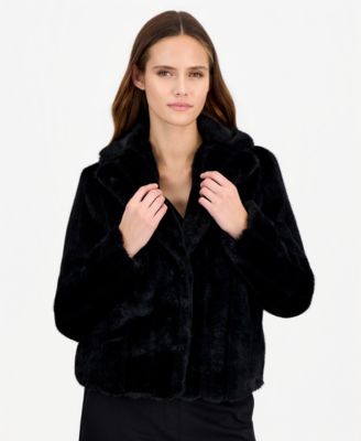Women's Cropped Notched-Collar Faux Fur Jacket