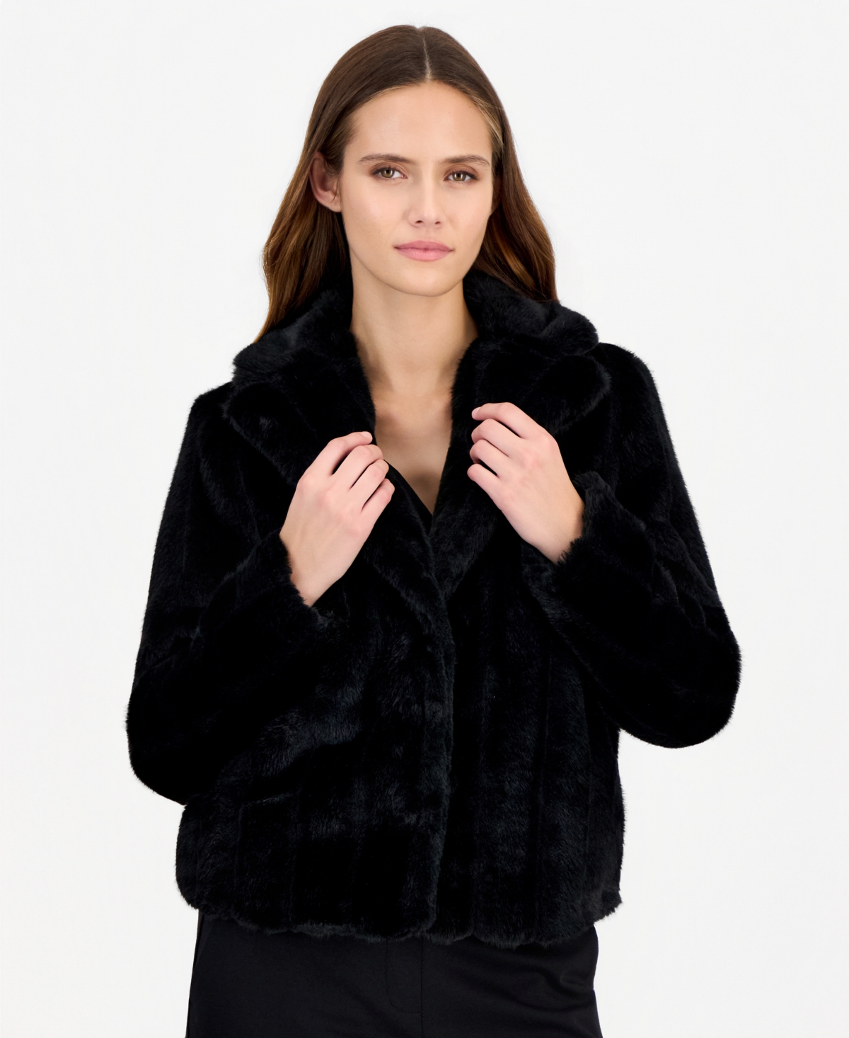 Anne Klein Women's Cropped Notched-Collar Faux Fur Jacket
