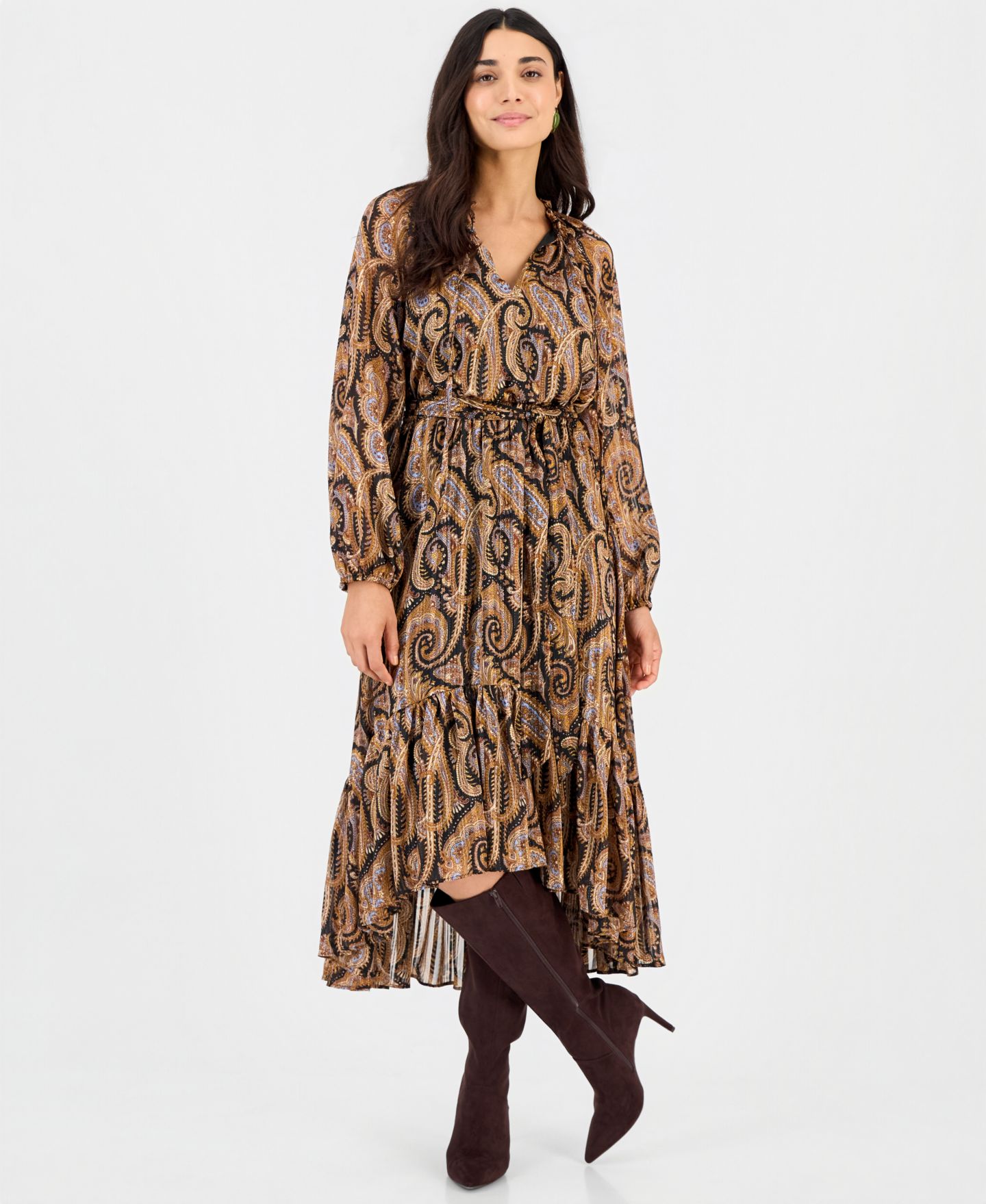 Женское платье I.N.C. International Concepts Petite Long-Sleeve High-Low Chiffon, цвет: Helena Paisley — фото 1