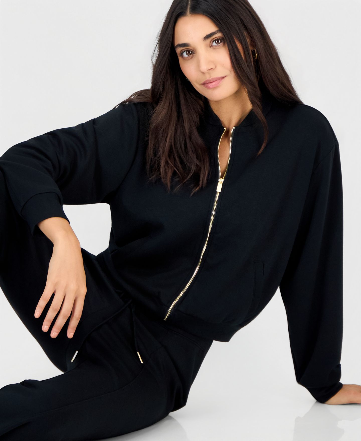 Женская куртка I.N.C. International Concepts Petite Zip-Up Bomber, цвет: Глубокий чёрный — фото 3