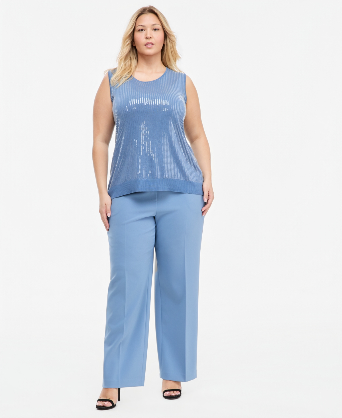 Anne Klein Plus Scoop Neck Sequin Sleeveless Tank