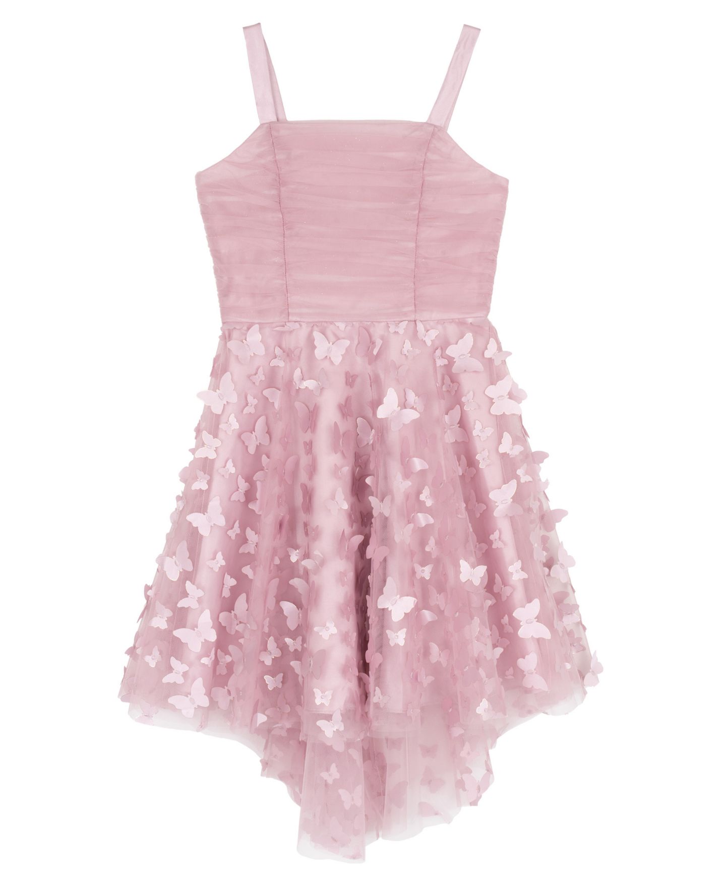 Платье Rare Editions Ruched Glitter Mesh Bodice Soutache High-Low Dress для девочек, цвет: Розовый — фото 4