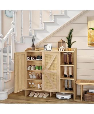 Rattan Style 4-Tier Shoe Cabinet for Home Storage