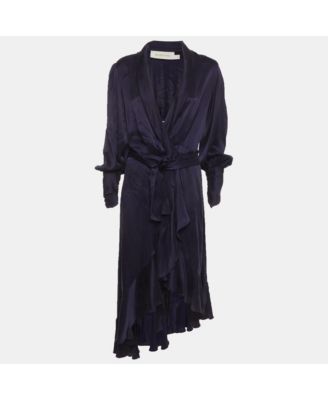 Women's Satin Asymmetric Midi Wrap Dress